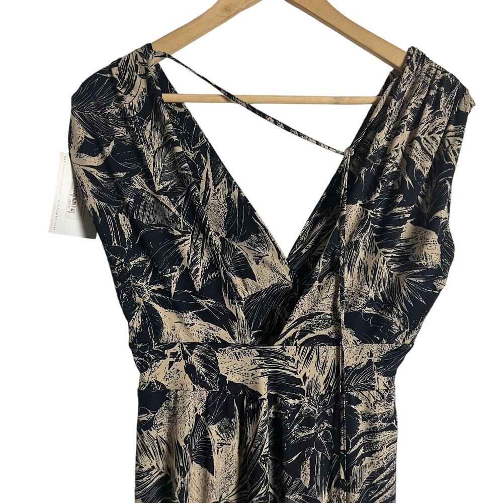 Veronica M Deep V Tunnel Dress Navy Floral Sleeveless Midi Dress Sz M - Picture 6 of 9